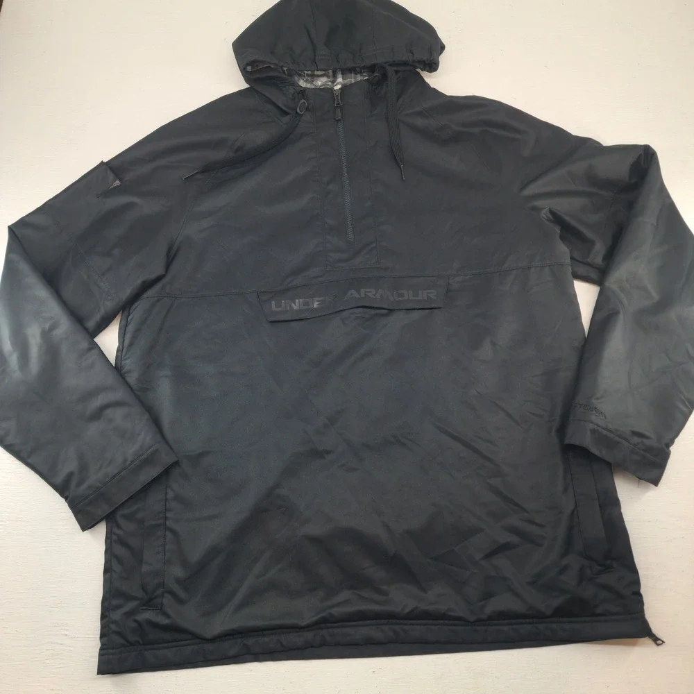 Under Armour XL Black UA Storm Anorak Pullover Hooded Jacket Camo Lining *FLAW*